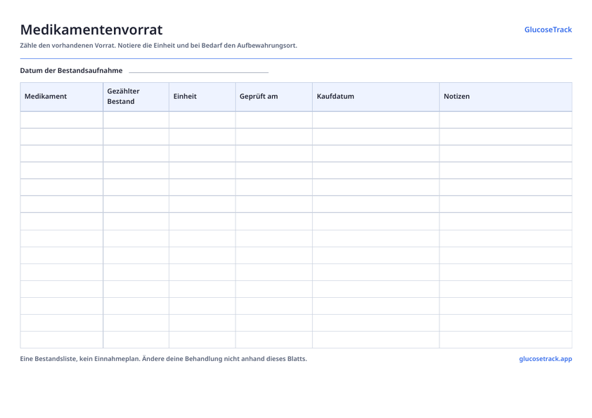 Vorschau der Vorlage: Medikamentenvorrat