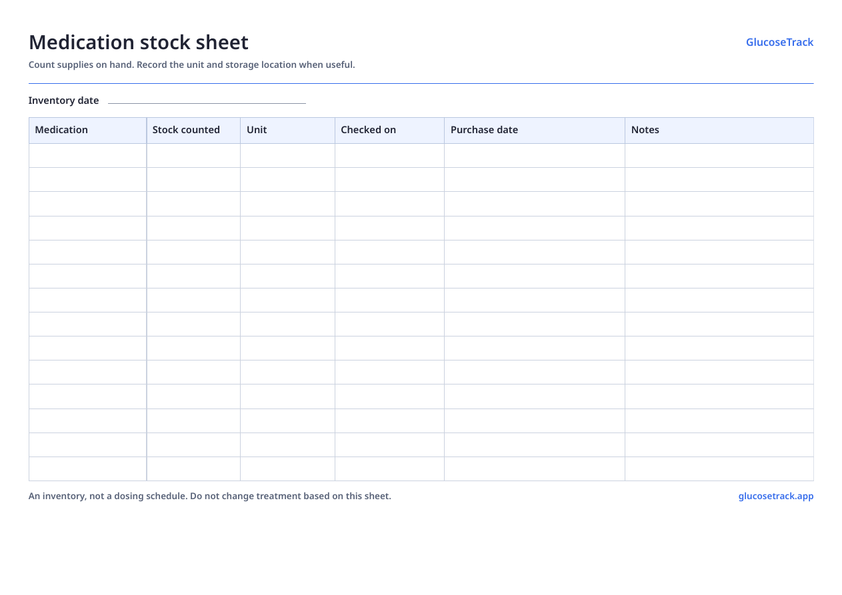 Preview the template: Medication stock sheet