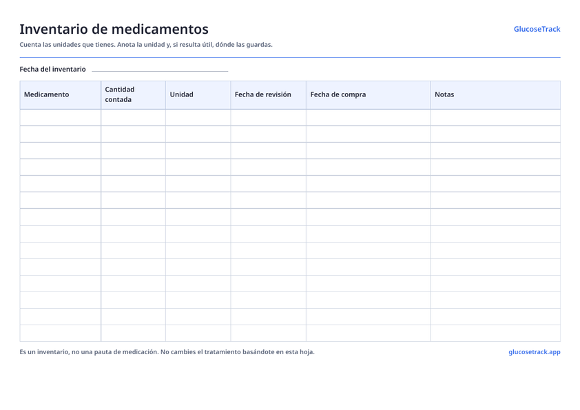 Vista previa de la plantilla: Inventario de medicamentos