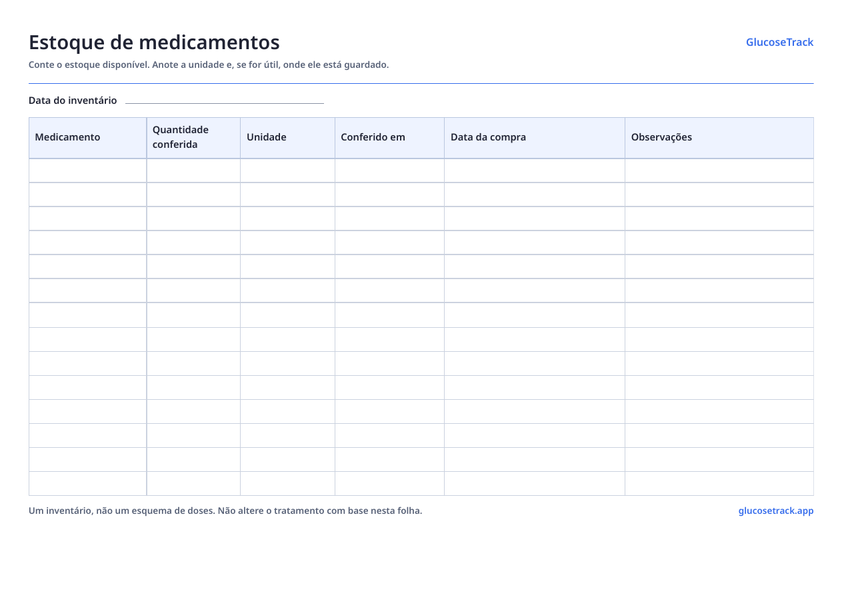 Prévia do modelo: Estoque de medicamentos
